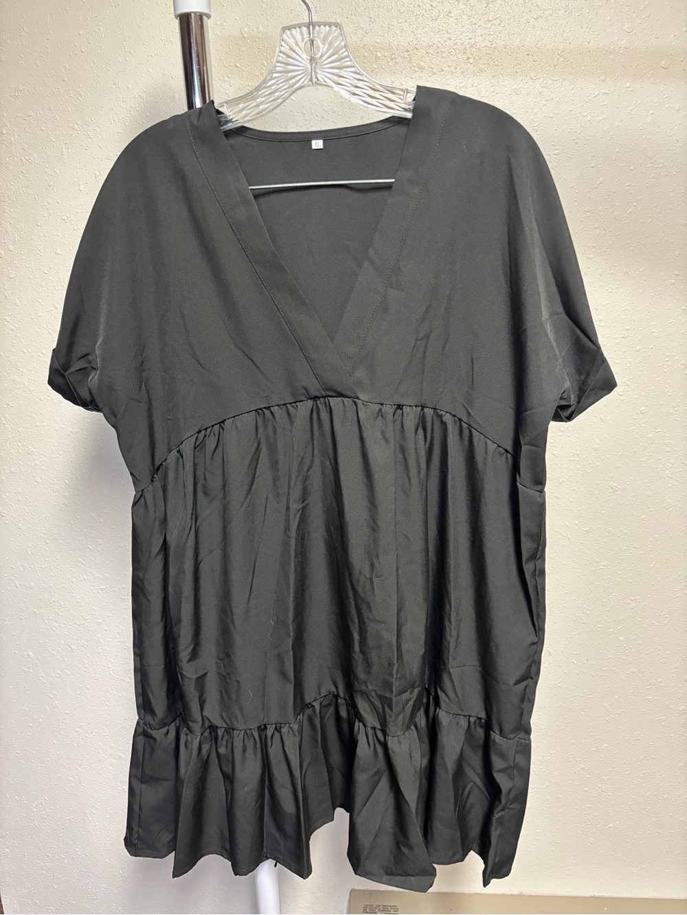 Black V-Neck Tiered Short Sleeve Women’s Dress